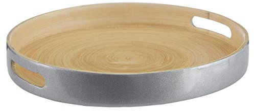 Kyoto Serving Tray, Spun Bamboo, Metallic Silver, Small