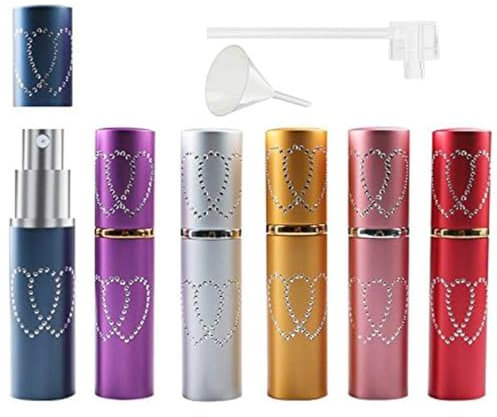 DPWELL 6pcs Mini Bouteille Vaporisateur de Parfum Vide Atomiseur, Flacon Parfum de Sac Rechargeable 10ML Portable, Décoration Coeur Cristal Atomiseur Parfum de Poche pour Date, Travail, Vacances