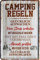 WOGEKA ART Retro Blechschild Camping Regeln - Glücklich aufwachen Camper als Geschenk-Idee 20 x 30 cm Vintage-Deko-Schild aus Metall 1157