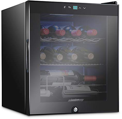 Ivation 12 Bottle Compressor Wine Cooler Refrigerator w/Lock | Large Freestanding Wine Cellar For Red, White, Champagne or Sparkling Wine | 41f-64f Digital Temperature Control Fridge Glass Door Black