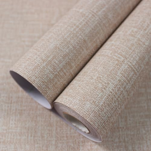 WADILE Selbstklebende Tapete, Klebefolie Leinenoptik Wandtapete für Wand, Möbel, Küche – Textil Tapete Wandfolie Struktur Tapete, Dekofolie für Wohnzimmer, Schrank, und mehr Khaki, 40CM X 5M