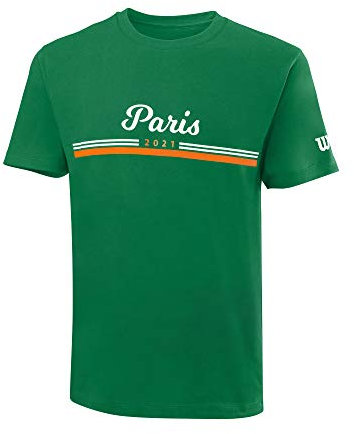 Wilson Herren T-Shirt, PARIS 2021 TECH T-SHIRT, Polyester/Baumwolle, Grün (Amazon) / Weiß / Orange, Größe S, WRA800301SM