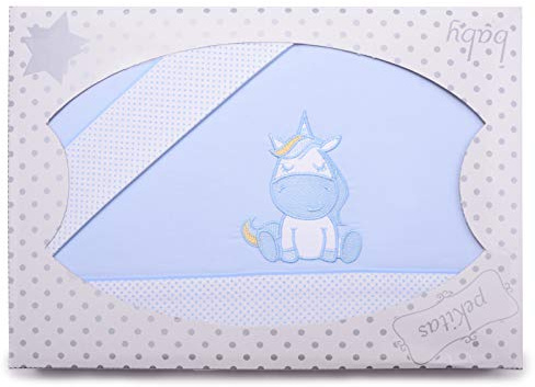 PEKITAS Bebe Bettwäsche-Set 3-Teilig Krippe Babybett Kinderbett 60x120cm 100% Baumwolle (Einhorn-Blau)