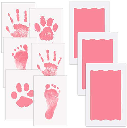 Nabance Kit Empreinte Pieds et Mains Bébé, Bébé Empreinte avec Tampon Encreur, Kit Empreinte Chien, Tampon Encreur Empreinte de Main et Pied de Bébé, Souvenir Familial, Cadeau pour Bapteme bébé (Rose)