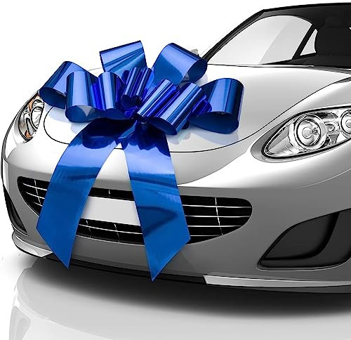 Zoe Deco Große Autoschleife (Glänzend Blau, 76 cm / 30 Zoll), Riesenschleife für Auto, Schleife für Geschenke, Große blaue Schleife, Weihnachtsschleifen für Autos, Große Geschenkschleife