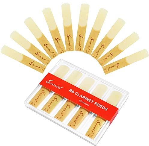 Sovvid 10er-Pack Bb-Klarinettenblätter mit Kunststoffbox, Stärke 2,5 Blätter für Klarinette, dünnere Blattspitze und ungefüllter Schnitt für einfaches Spiel, traditionelle Blätter für Klarinette