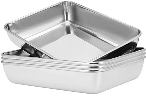 MUKCHAP Juego de 4 bandejas para hornear de acero inoxidable de 25x20x5 cm, bandeja rectangular para hornear galletas, bandejas para hornear y bandeja para pasteles, brownie, cocinar, hornear, cocina