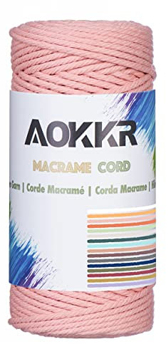 AOKKR Macrame Corda 3mm x 100m, Filato Cotone Filo Cordoncino Natural 4 Strand Twisted, Spago Colorato per Home Decoration Items, Wall Hanging Arazzo Tende Borse Uncinetto Festa, Rosa