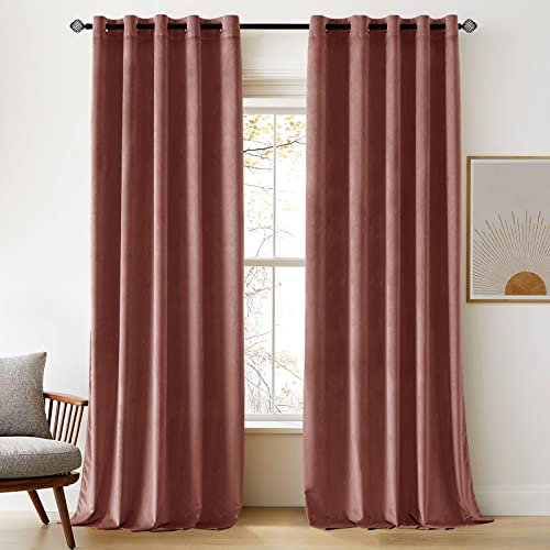 Woaboy Superweiche Samtvorhänge für Wohnzimmer, luxuriöse Ösenvorhänge, Verdunkelung für Heimdekoration, Schlafzimmer, Fensterbehandlung für wärmeisoliert & Raumverdunkelung, B 66 x L 90 cm, Altrosa,
