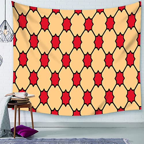 EHOMERY Wandteppich 3D Optik Geometrische Wanddekoration Gelb Retro-Textur-Plaid Psychedelic XXL Tapisserie Anime Wandbehang Wandschmuck Groß Schlafzimmer Wohnzimmer Wanddekoration 37X29 Inches