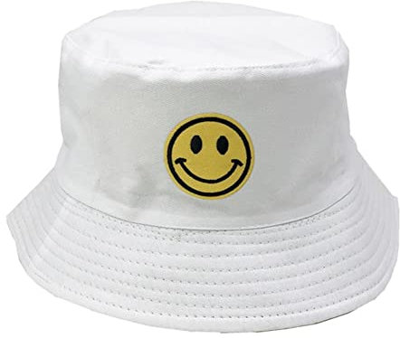 Zempertoopa Fischerhut Unisex Bestickte Fremde Faltbare Bucket Hut Strand Sun Hut Street Kopfbedeckungsfischer Outdoor -Kappe-5-Smiley A-White