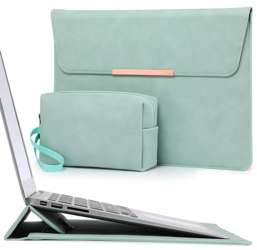 HYZUO 13.3-14 Inch Laptop Sleeve Case with Stand for MacBook Pro 14 M4/M3/M2/M1 2025-2021, MacBook Air/Pro 13.3, 13.8/13.5 Surface Laptop, HP Spectre X360 13/14, Mint Green(Smiley)