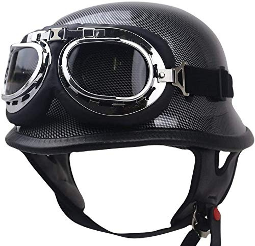 HINSD Vintage Jethelm Mofa-Helm Stil Halbschalenhelm mit Brille Motorrad Retro Motorradhalbhelm DOT ECE Zugelassen für Cruiser Chopper Scooter Mopedhelme,B-XL61-62cm