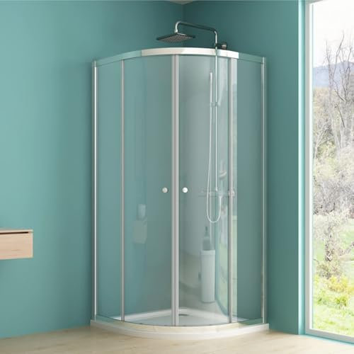 IMPTS Duschkabine 80x80cm Viertelkreis Runddusche, Duschabtrennung Schiebetür Dusche mit 6mm ESG Glas, Höhe 185 cm, Duschtüren Radius 550 mm, inkl. Duschwanne & Ablaufgarnitur