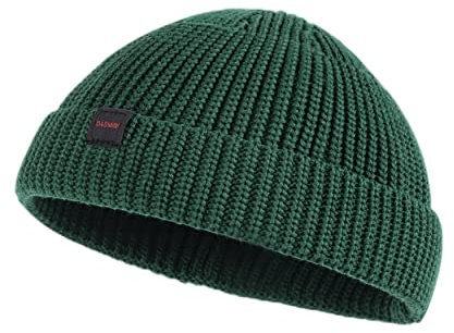 DASMINI Fischer-Beanie-Mütze für Herren und Damen, Strickmütze, Totenkopfmütze, Uhrenkappe, Frühling, Herbst, Winter, warm, kurze Hüte, (Baumwolle)-Flaschengrün-m, 7 / 7 1/4