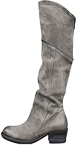 Optusly Damen Overknees Langschaft Stiefel Beiläufig Winter Overknee Stiefel High Heels Langschaftstiefel Basic Mode-Stiefel Schlupfstiefel Vintage Schnüren Schuhe
