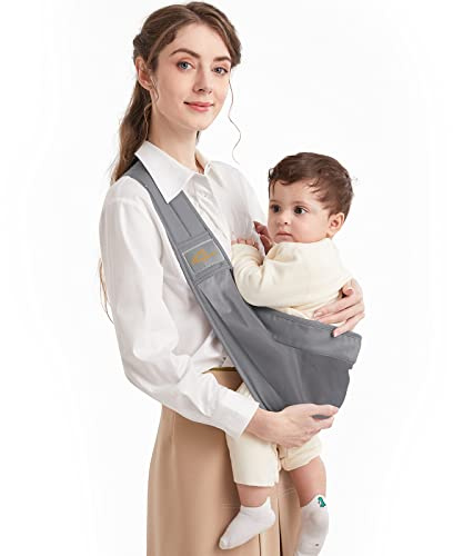 Mumgaroo Baby Sling, Adjustable Toddler Carrier Sling, Breathable Baby Sling Carrier with Thick Shoulder Straps for Newborn, Infant, Toddler, 0-36 Months (Grey)