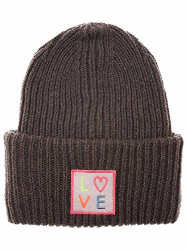 Zwillingsherz Slouch-Beanie-Mütze mit Kaschmir - Hochwertige Strickmütze mit Love Patch für Damen Mädchen Jungen - Hat - One Size - warm und weich für Frühling Herbst und Winter-Bra