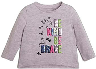 GUESS Maglietta a maniche lunghe da bambina in cotone biologico con grafica, Rosa Taffy, 7 anni