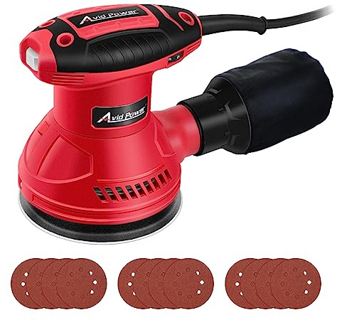 AVID POWER 3.0 Amp 5 Inch Orbital Sander Random Orbit Sander 6 Variable Speeds Woodworking Electric Wood Sander Tool 7000-14000 RPM 12 Papers