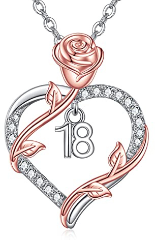 VONALA Herz Rose Blume Kette für Damen 925 Sterling Silber Anhänger Halskette Schmuck Geschenke für Tochter Mädchen 16th/18th/21th