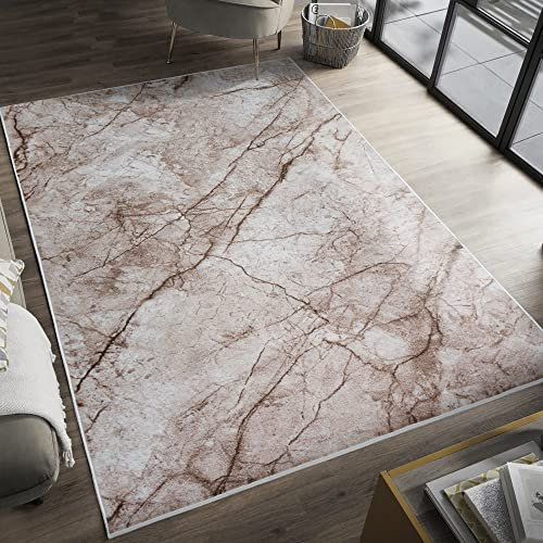 the carpet Enna moderner Teppich aus pflegeleichtem Polyester, Flachgewebe mit Antirutsch-Rücken, rutschfest und strapazierfähiger Teppich, Beige, 80 x 150 cm