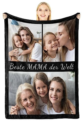 Giftove Personalisierte Decke mit Foto, 100% Flanell Kuscheldecke Personalisiert, Personalisierte Geschenke für Frauen Freundin Mama Oma, Besondere Sinnvolle Fotogeschenke Geschenkideen