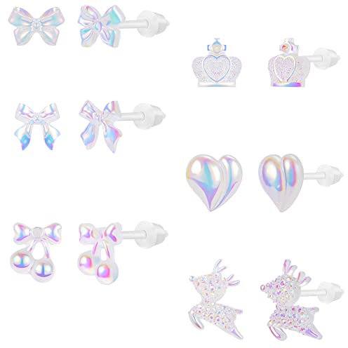 AoedeJ 6 Pairs Kunststoff Ohrringe Durchsichtig Ohrstecker Plastik Kinder Ohrringe MäDchen Durchsichtige Ohrringe Kinder MäDchen (Stil 1)