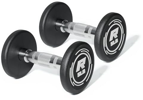 Ritfit 2,3–113,4 kg Gummi-ummantelte runde Hantel-Sets mit gerändeltem Griff und optionalem Gestell, Krafttrainingsgerät für Heim-Fitnessstudio, 2,3 kg