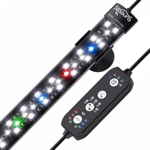 SEAOURA Aquarium Led Beleuchtung mit 24/7-Zyklus, Aquarium licht mit Timer, automatischer Ein-/Ausschaltung, Vollspektrum + 7 Einzelfarben, 10 Helligkeitsstufen, für Aquarium (28cm)