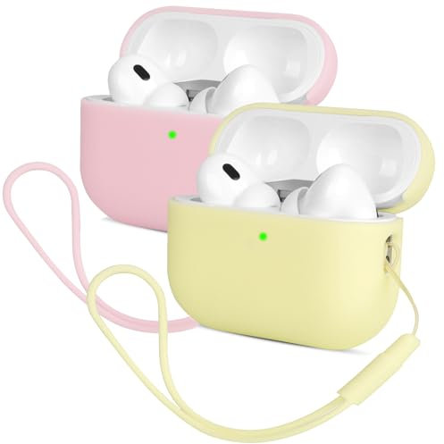 Mocarheri 2X Kompatibel mit Airpods Pro 2 Generation Hülle 2022, Ultra-dünnes, Silikon Stoßfeste Weiches Schutzhülle für Airpods Pro 2, Voller Schutz für Airpods Pro 2,Gelb/Rosa