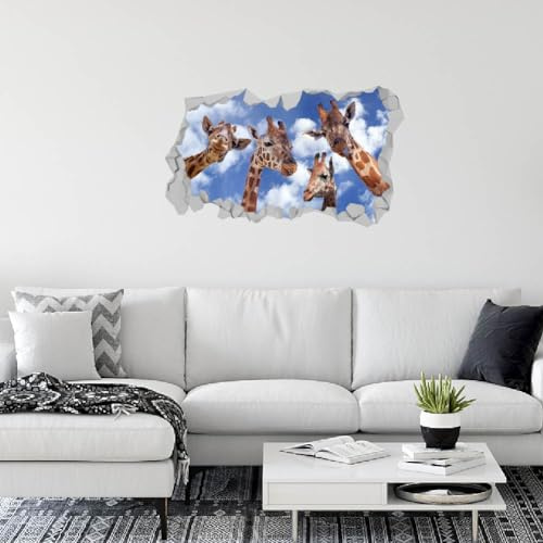 SUPERDANT 3D Wandtattoo Break Giraffen Wandsticker Giraffenkopf Unter Himmel Wandaufkleber Kunstwandbild Tier Kreativ Vinyl Wandsticker Für Schlafzimmer Kinderzimmer Babyparty Kinderzimmer