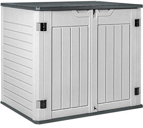 Greesum Horizontale Aufbewahrungsschuppen aus Kunstharz, 34 Cu.Ft. Wetterbeständiges Harz-Werkzeugschuppen, extra große Kapazität, wetterbeständige Box für Fahrrad, Mülltonnen, Rasenmäher, ohne