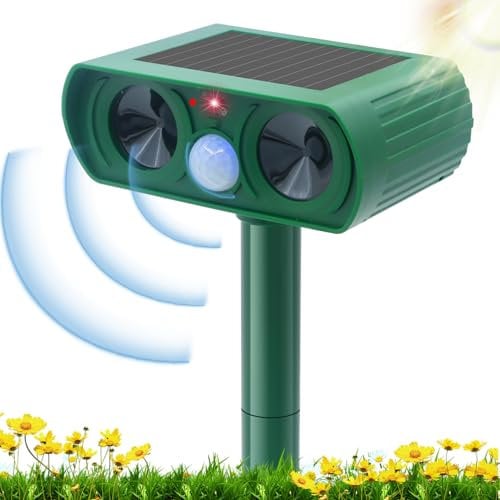 Repellente Ultrasuoni per Gatti, Dissuasore per Gatti, Repellente Solare per Animali con Flash LED, IP44 Scaccia Gatti da Esterno, Efficace Contro Gatti e Altri Animali