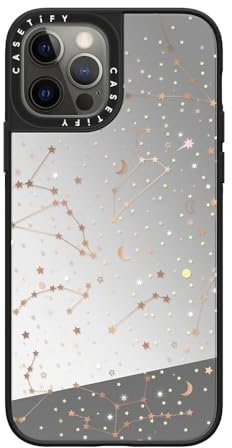 CASETiFY Mirror iPhone 12 Pro Case [Reflective / 4.9ft Drop Protection/Compatible with Magsafe] - Space pattern on clear background - Silver On Black