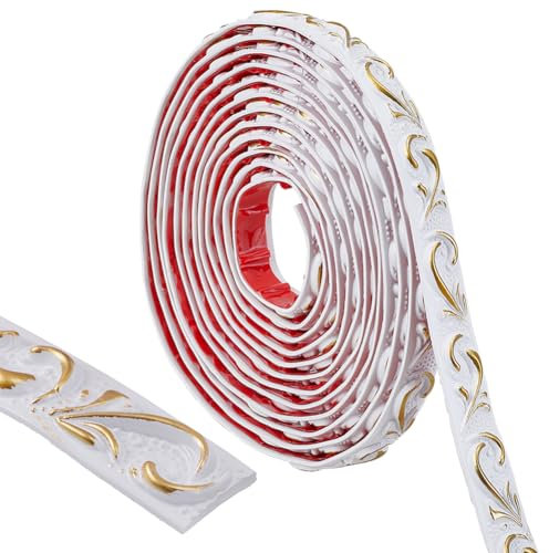 craspire Moulure Flexible de 16.4 pi/5 m de Large 0.8 po de Large Autocollante Blanche Dorée Imperméable à Peindre pour Miroir Mural Bordure de Carrelage pour Sol Meubles Plinthes Comptoirs