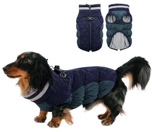 CITÉTOILE Winter Hundemantel mit Geschirr für Große Hunde Dunkelblau XL | Wasserdicht Hundejacke mit Fleece Gefütterte, Warme Hunde Wintermantel mit Reflektierend für Kaltes Wetter