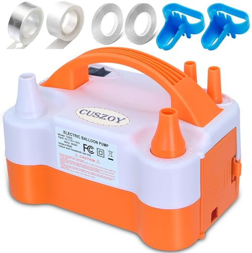 CUSZOY Pompe à ballons électrique 600 W, souffleur rapide avec 6 kits d'arche de ballons, double buse et 2 modes, pompe à air portable pour décoration de ballons pour fête, mariage, anniversaire