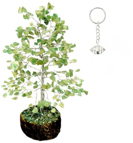 KULIA® Kristall-Lebensbaum dekorative Statue Feng Shui grüner Aventurin Trommelsteine Geldbaum Edelstein handgeschnitzt Schlüsselanhänger Taschenanhänger Mini-Ornament Tischdeko Geschenke