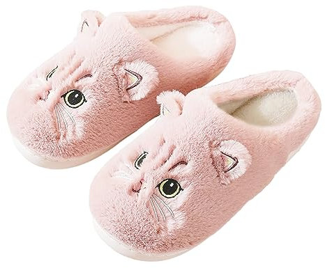 Camiraft Chaussons Hommes Femmes Mignon Chat Pantoufle Hiver Maison Confort Chaud Slippers Dessin Animé Chaussons Intérieur Antidérapant Chaussures pour la Maison - Rose 37/38 EU