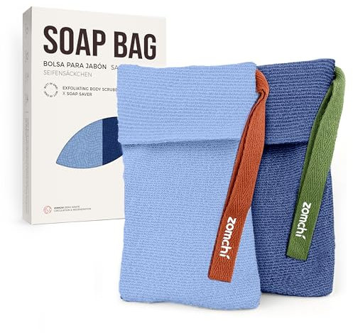 ZOMCHI 2 x Seifenbeutel für Seifentabletten mit unterschiedlicher Rauheit, Peeling-Seifen-Sparbeutel für Duschgel (Blau)