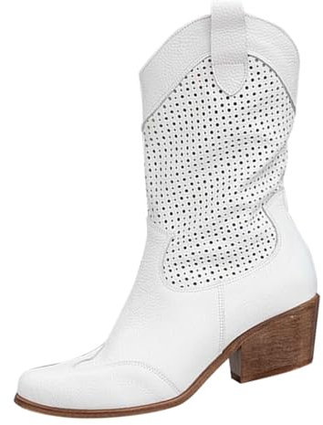Stivali alti Donna Primavera Autunno e Inverno Tacco spesso Punta a punta Lungo Grande Collo a V Non Sopra Il Ginocchio Personalità Cowboy Stivali da lavoro in gomma per le donne Larghi, bianco, 39.5