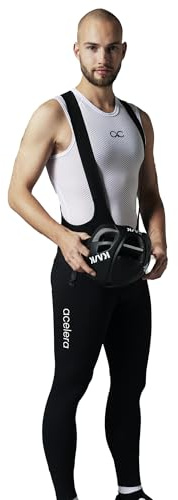 Acelera Thermo Trägerhose+ Herren Winter – Lange Radhose [0–15°C] – Gepolstert für 6h+ Fahrzeit, Atmungsaktiv & Wasserabweisend - (Schwarz, L)