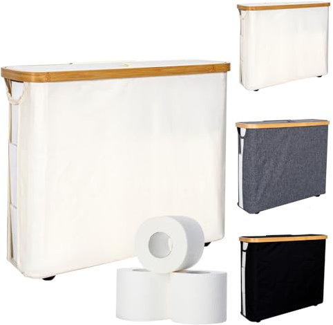Boite Rangement Papier Toilette,Support Papier WC,Panier à Papier Hygiénique,réserves à Rouleaux de Papier Toilette,Organisateur d'Accessoires de Salle de Bains,Rangement Papier (Beige)