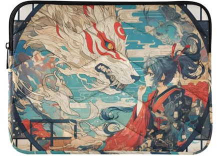 Laptop Sleeve Case 15-16 Inch Laptop Case Japanese Anime Wolf Computer Briefcase with Zipper for Men Women