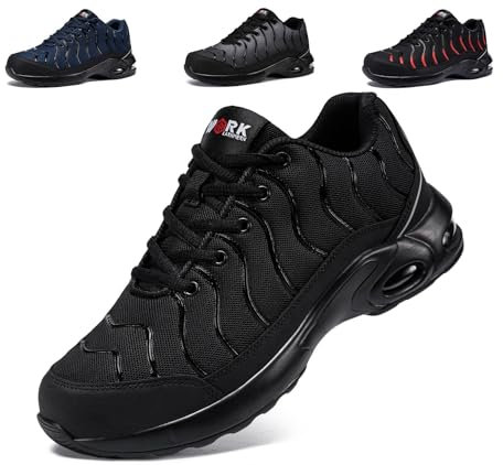 LARNMERN Chaussure de Securite Homme Taille Large Chaussures de Travail Hommes Securité Confortable Basket de Sécurité Légère Protection Anti-Perforation 44.5EU Large Noir