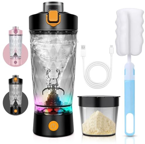 Yuragim Shaker Electrique Proteine avec Compartiment à Poudre, 650ml Shaker Électrique USB Rechargeable Portable Bouteille Shaker de Protéines, Blender Bottle pour Le Sport pour Poudre de Potéine,Noir