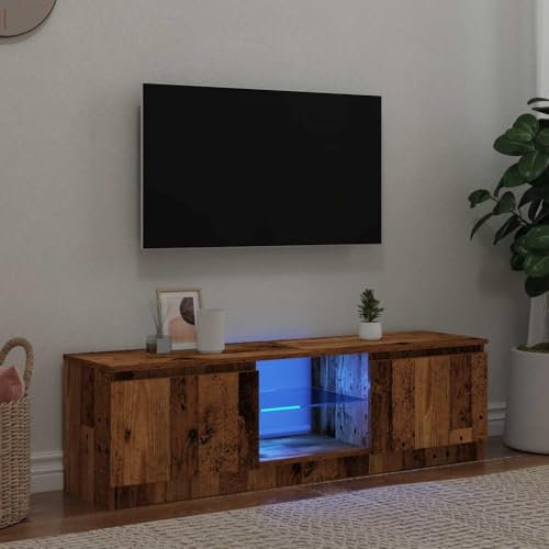 HOMTAKIE Meuble TV avec lumières LED Vieux Bois Bois d'ingénierie