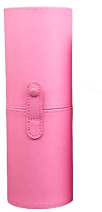 Makeup Brush Holder with Lid Portable PU Leather Make up Brush Case Organizer Cosmetic Cup Cylinder Makeup Travel Brush Brushes Storage Box Case Bag with Buckle Design for Travel or Home (Pink)