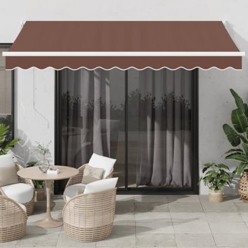 Markise Manuell, Balkonmarkise Kassettenmarkise Sonnenmarkise Sonnenschutz Markise Geeignet für Cafés Geschäfte Restaurants Balkone Braun 350x250 cm